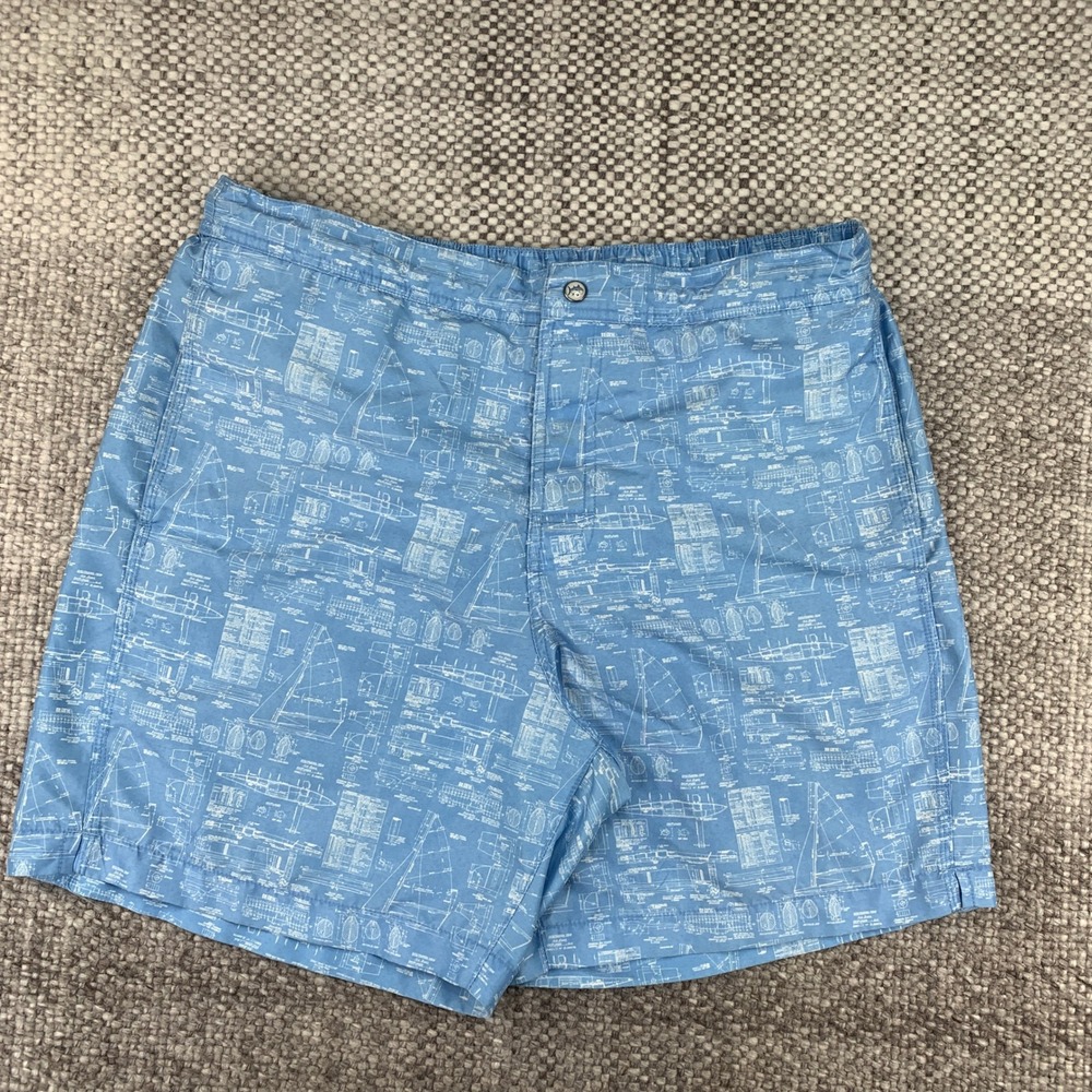 Southern Tide Swim Trunks Mens Large Blue Blueprint Nautical Skipjack Shorts